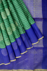 Pine green with royal blue soft silk saree - MIRASILKS Pine green with royal blue soft silk saree